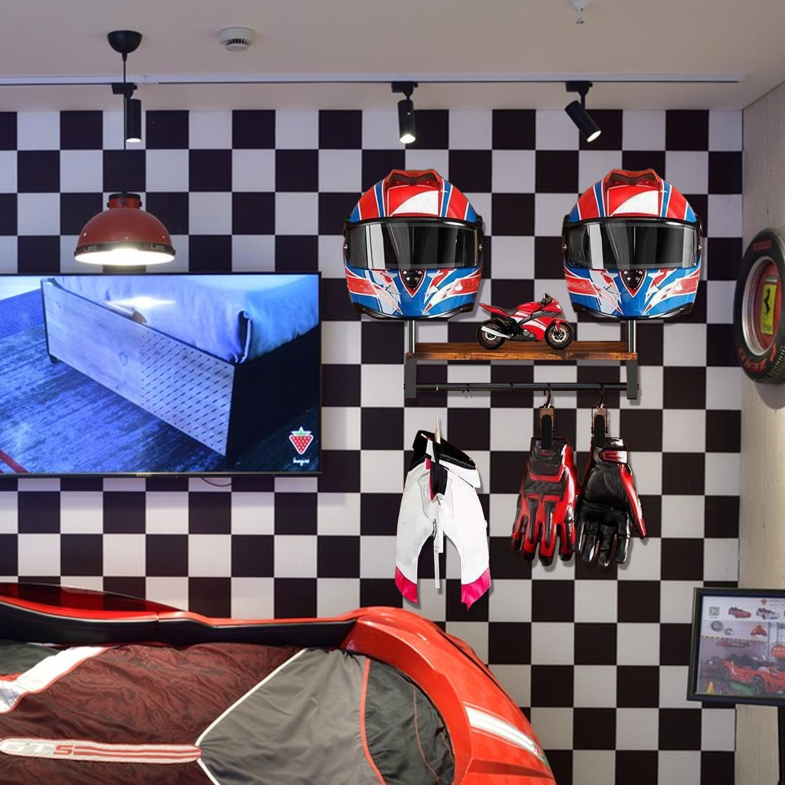Motorcycle Gear Display Rack - Wooden Motorcycle Helmet Display Rack Wall