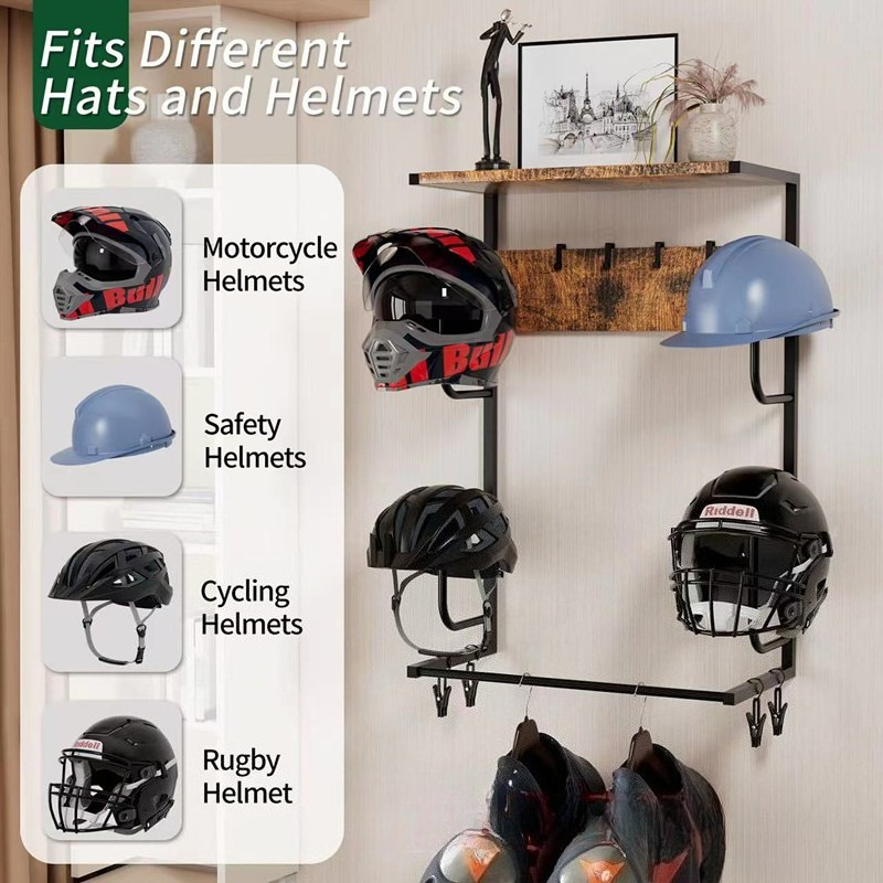 Wooden Wall Mounted Helmet Hol - Motorcycle Gear Display Rack recension och pris