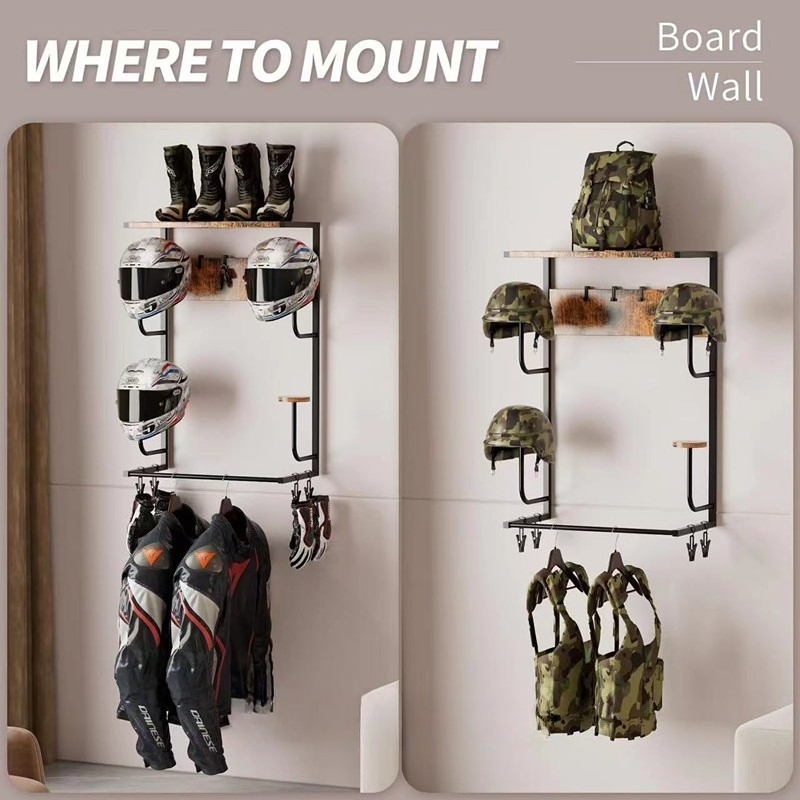 Wooden Wall Mounted Helmet Hol - Motorcycle Gear Display Rack recension och pris