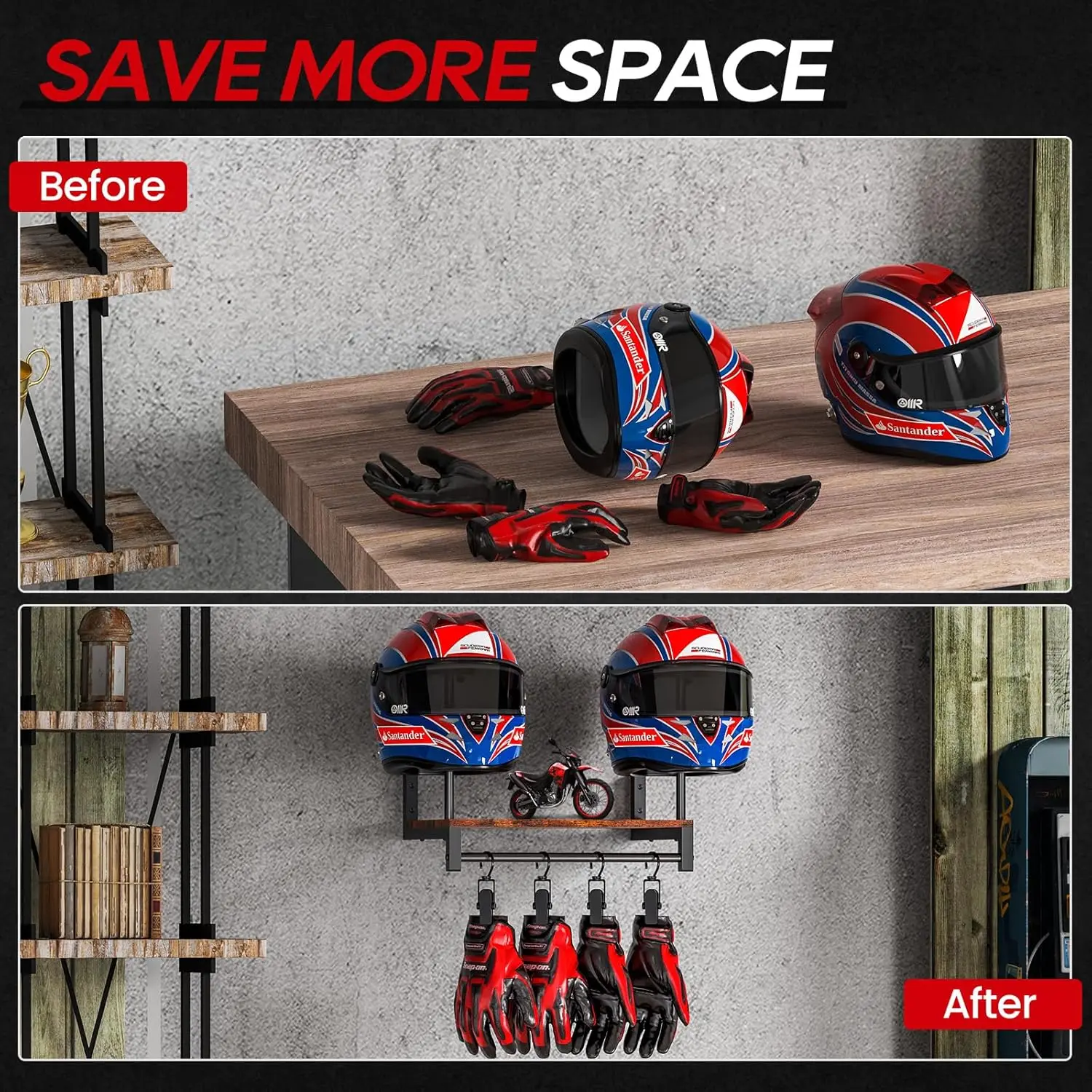 Dual Motorcycle Helmet Rack, W - Motorcycle Gear Display Rack recension och pris