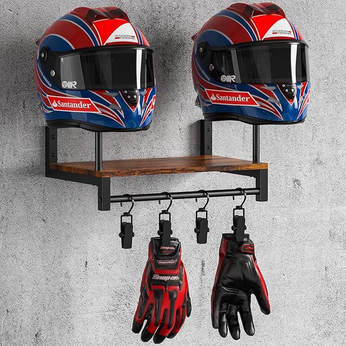 Wall Mount Helmet Holder Woode - Motorcycle Gear Display Rack recension och pris