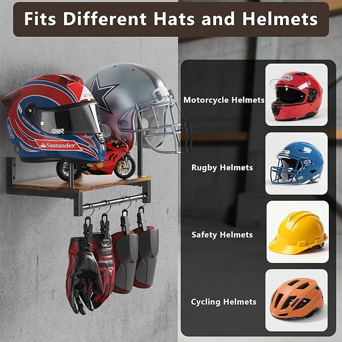 Wall Mount Helmet Holder Woode - Motorcycle Gear Display Rack recension och pris