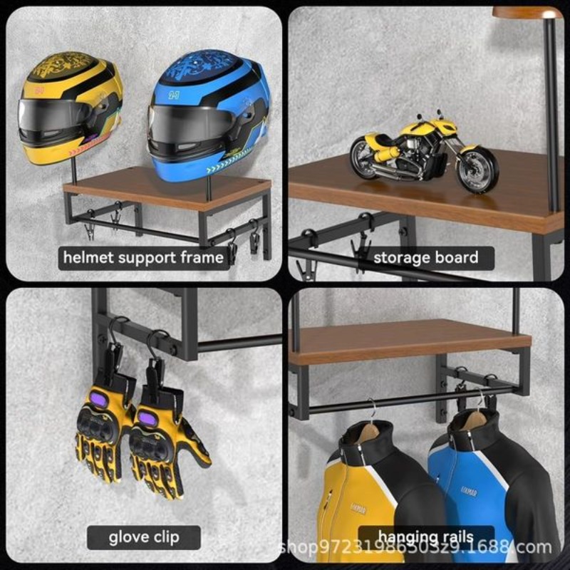 Wall Mount Wooden Helmet Holde - Motorcycle Gear Display Rack recension och pris